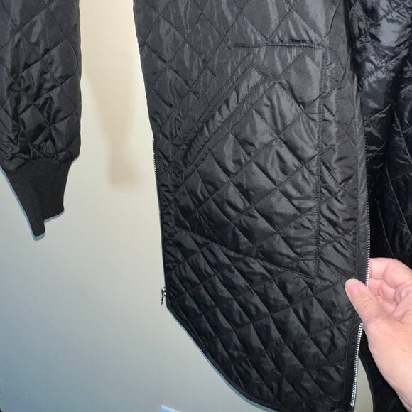 Zella Quilted Longline Black Jacket Coat Side zippers, arm pocket, NWT XS, NICE! - Picture 5 of 10
